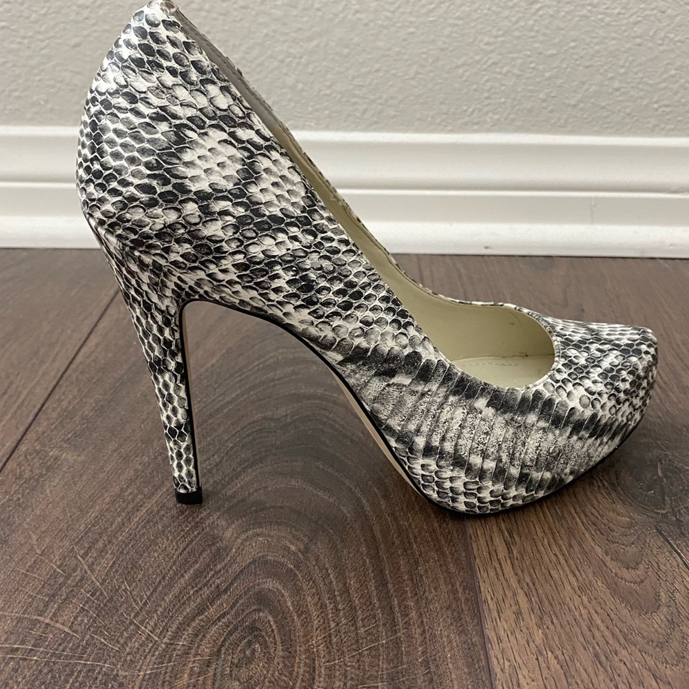 BCBGeneration Black and White Snakeskin Heels